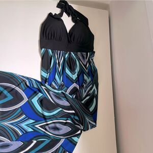 Y2K Vintage Halter Maxi Dress Peacock Size XS Whimsigoth Heart Soul